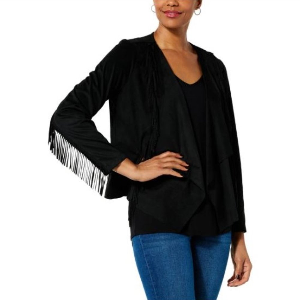Colleen Lopez Faux Suede Fringe Jacket Size Small
